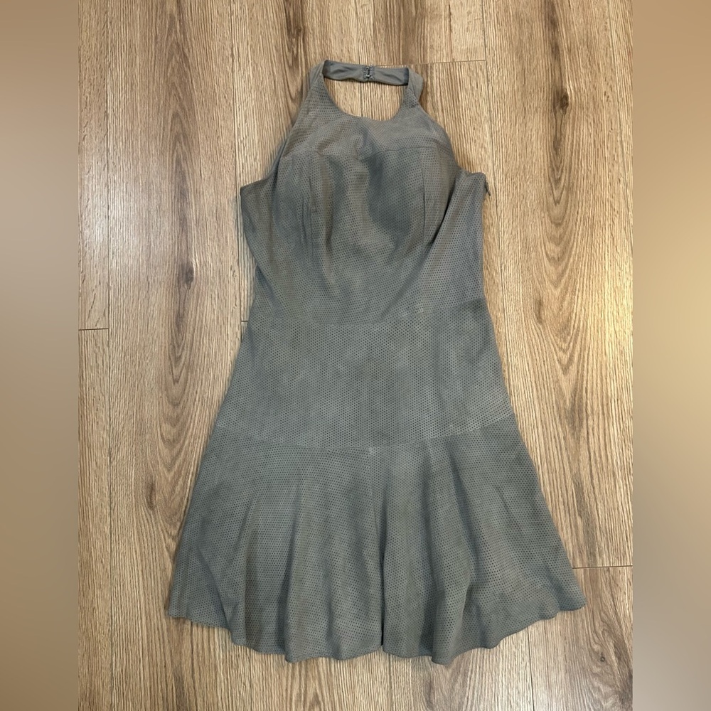 Parker Leona Perforated Suede Halter Dress
